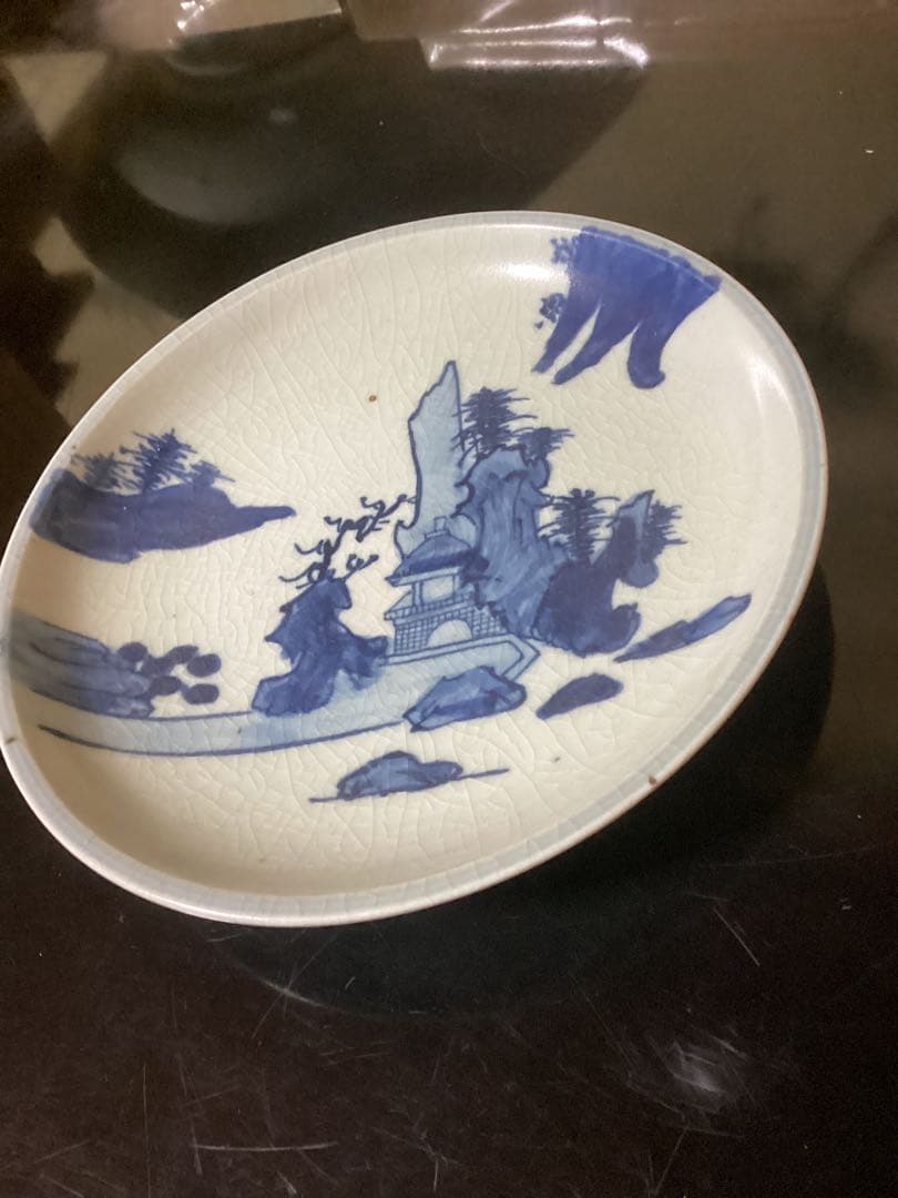 初期伊万里　染付風景図　江戸期中皿幅約20.8cm 24日最終出品