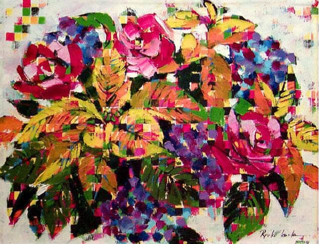 油絵 菅家令子 絵 絵画 インテリア 額付(黒) uF6-061704 花