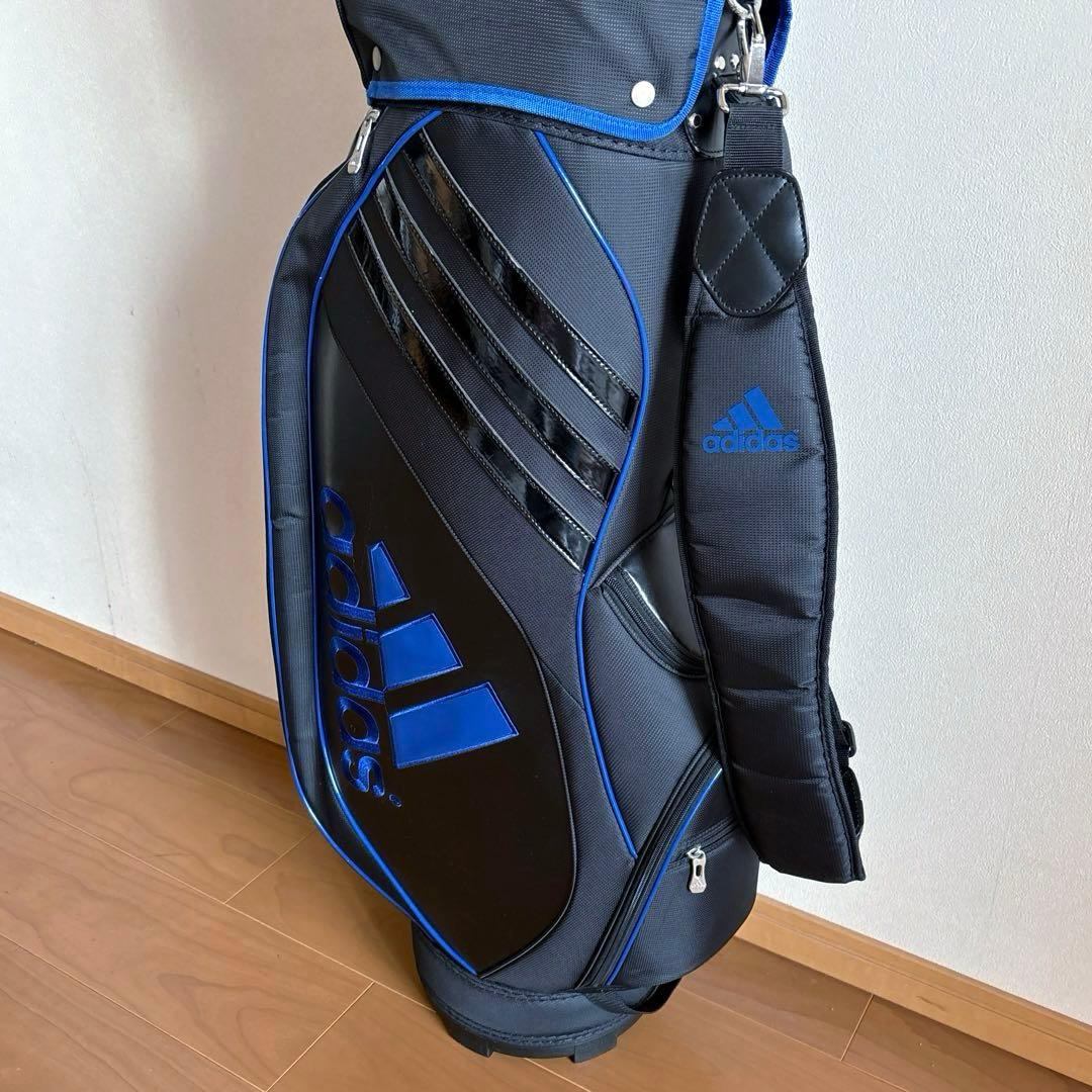 adidas アディダス 軽量キャディバッグ フード付き ９型/5分割 黒×青