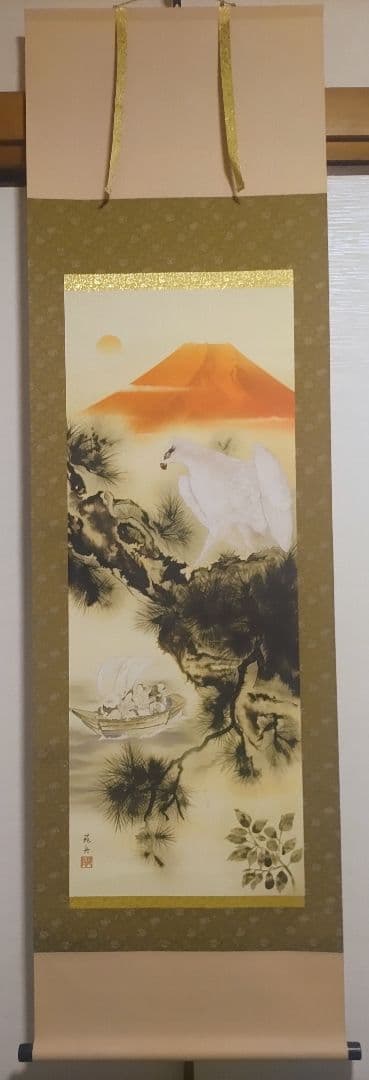 3月15日(日)で出品終了@赤富士鷹・紅葉鹿・猛虎 鳥獣画の複製掛軸3本セット