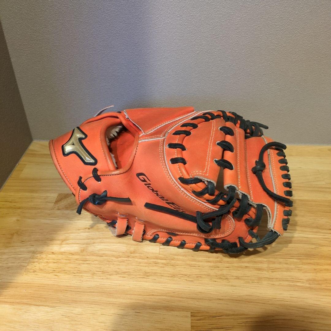 【美品】MIZUNO　ミズノ　グローバルエリート　キャッチャーミット　オレンジ