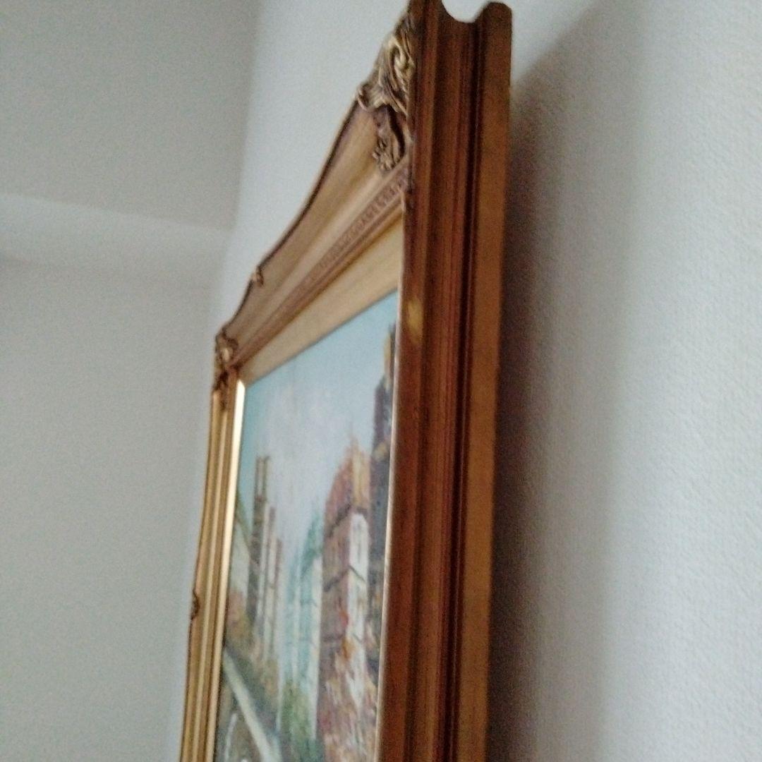 大型油絵 ヨーロッパ風景画 装飾的ゴールドフレーム　アンティーク　油彩画