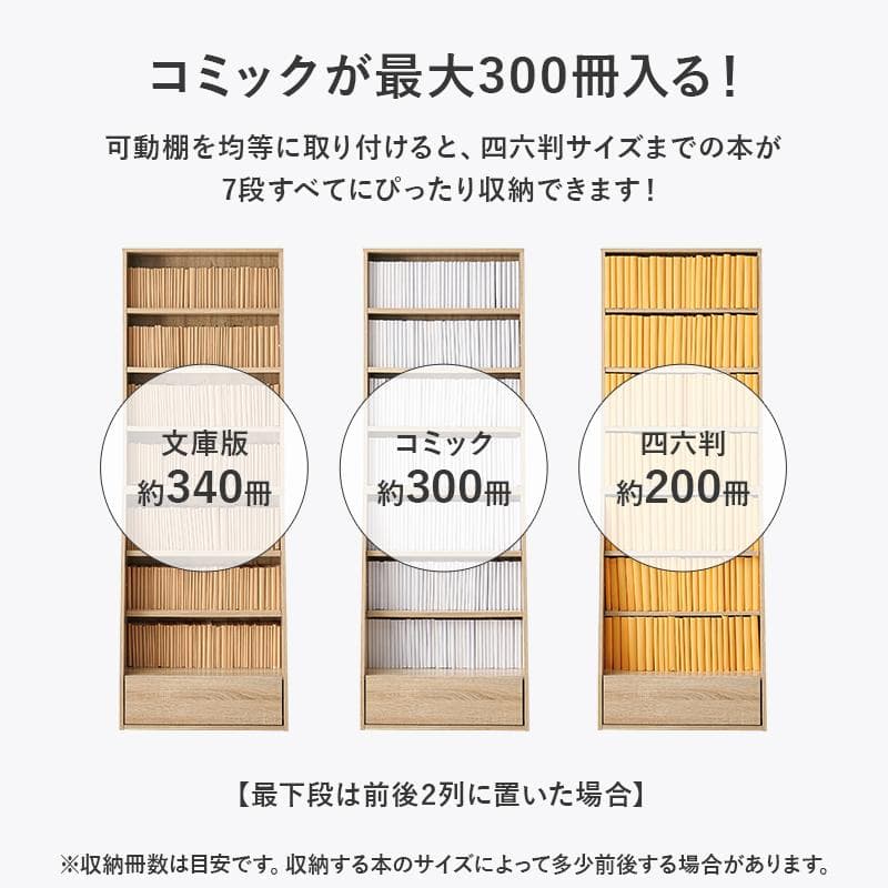 1cm刻みで調節引き出し付き本棚 ハイタイプ 幅60cm ホワイト[8484]
