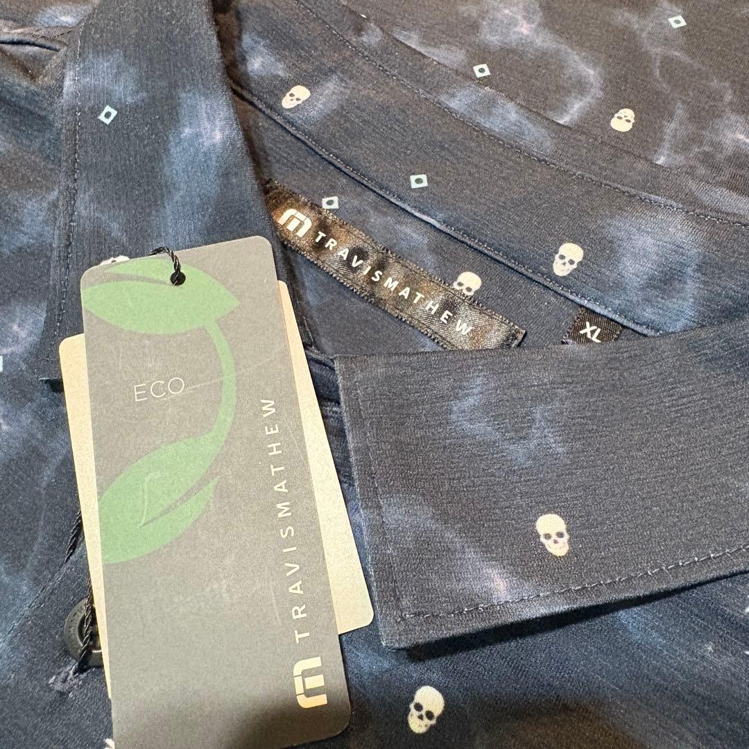 【TravisMathew】新品　プリント長袖ポロ　ゴルフ　メンズＸＬ　ネイビー