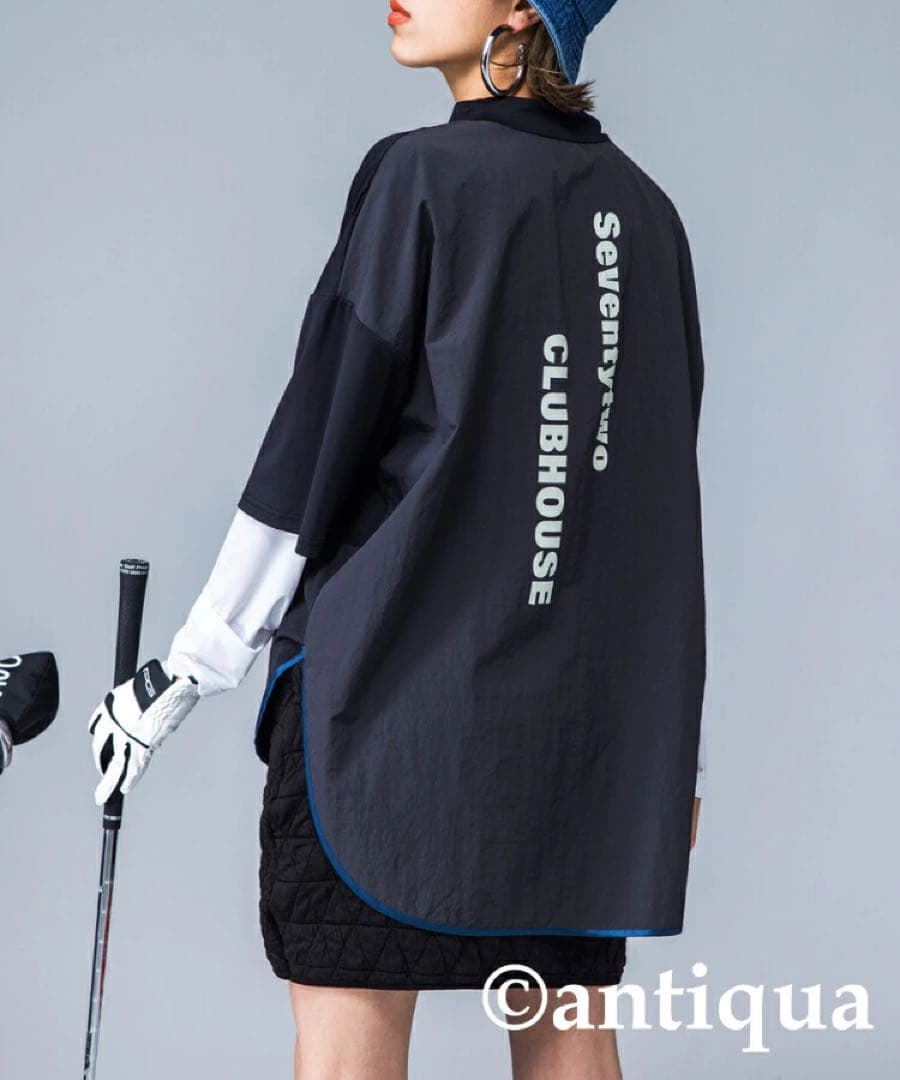 新品タグ付＊ANTIQUA GOLF×STCH＊モックネックトップス LXL 黒