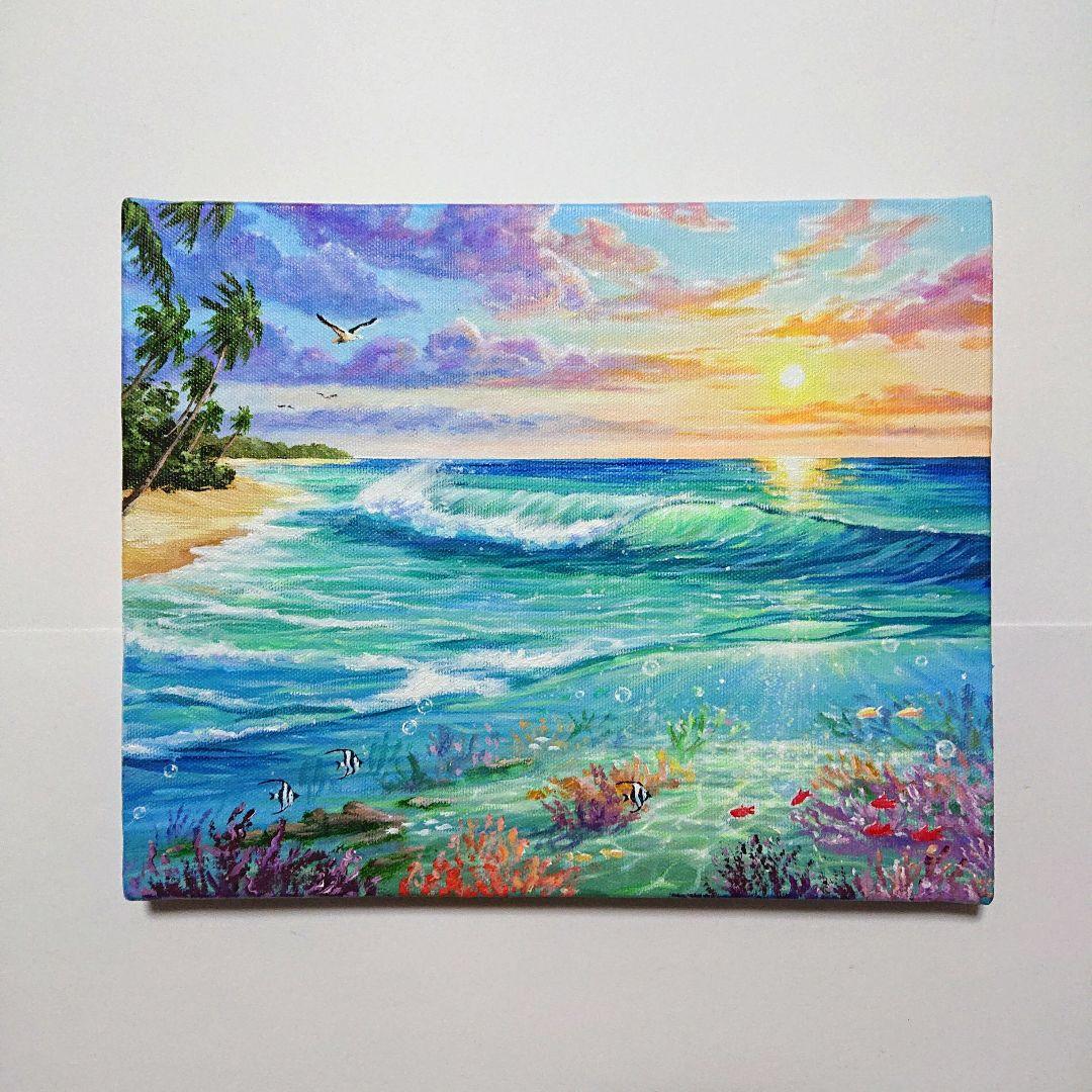 【碧い海】アクリル画 F3 風景画 絵画 海の絵