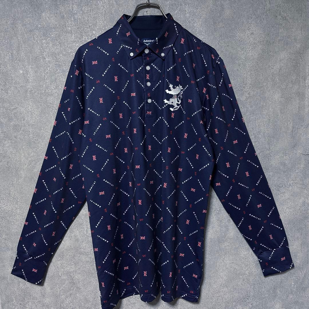 Admiral GOLF アドミラルゴルフ 総柄ロゴ ポロシャツ ネイビー LL