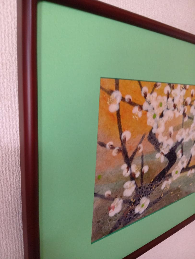 梅の花 はり絵 作品 和紙 安藤繁和 日本伝統工芸正会員
