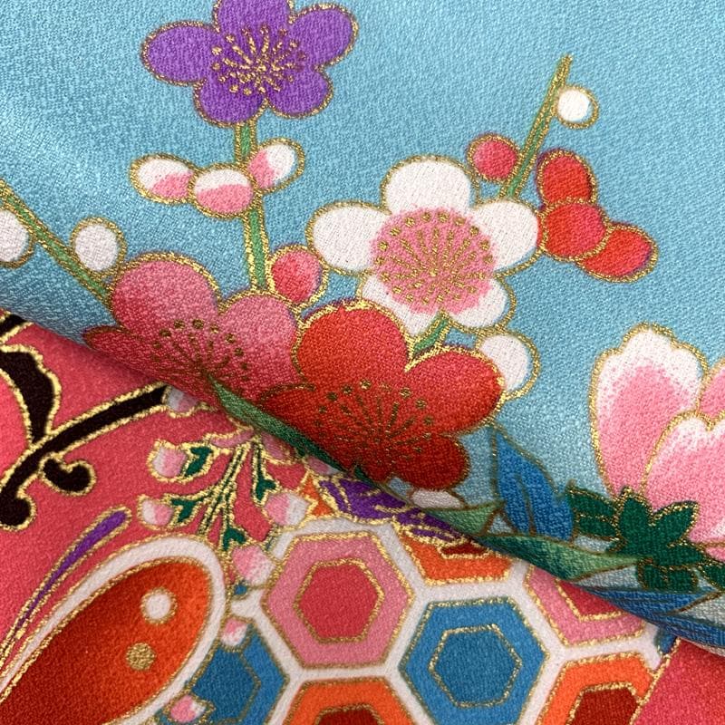507ag27□七五三 七歳 女児 着物&袋帯 金彩 束ね熨斗 鼓□美品