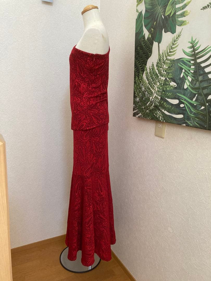 【美品 マウナロア フラダンス 衣装】ドレス　ワンショルダー　赤