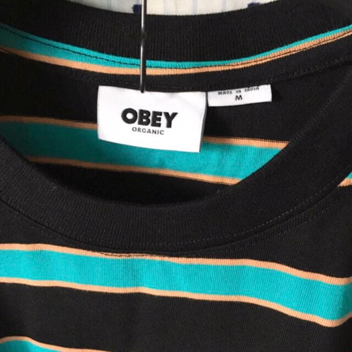 OBEYオベイUS限定オーガニックコットンボーダーTシャツＭ