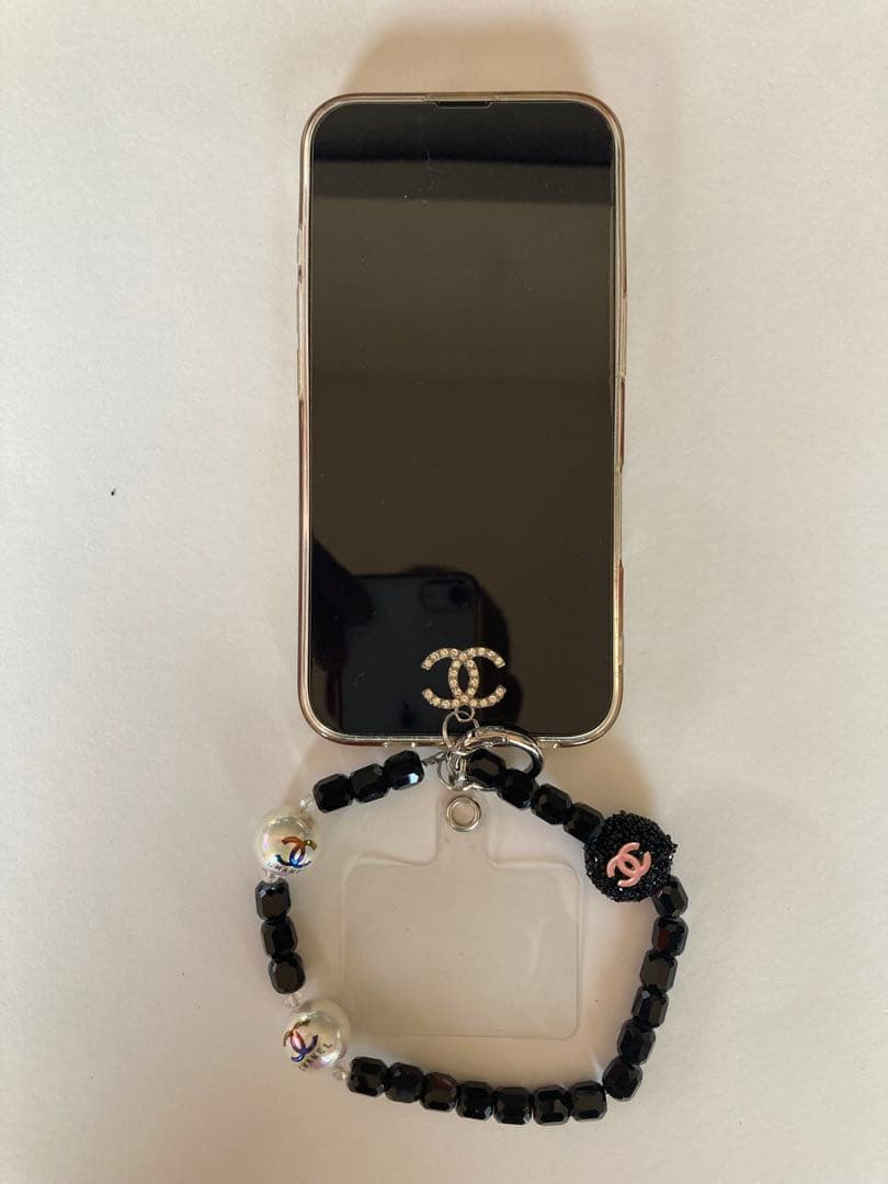 [CHANEL］スマホ用キーホルダー　黒/ピンク 2個セット　ノベルティ