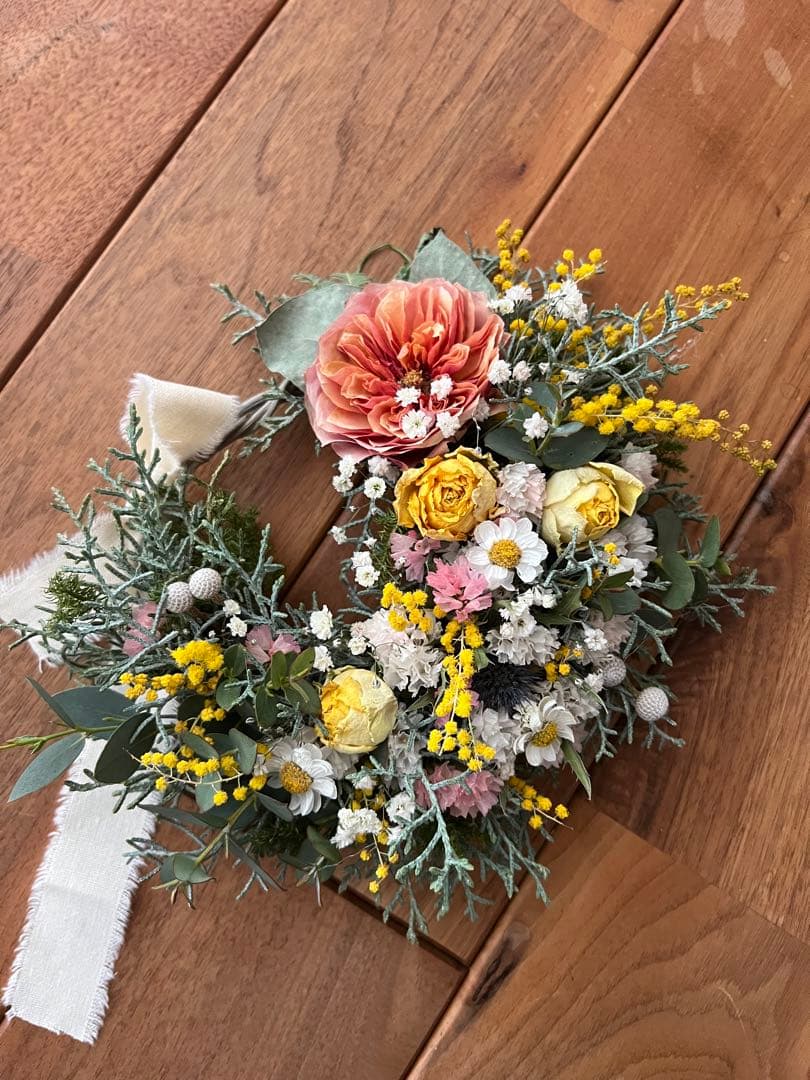 薔薇　ミモザ　ナチュラル　ドライフラワー　リース