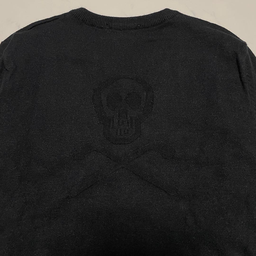 MARK&LONA スカル刺繍 Vネックニットセーター BLACK Mサイズ