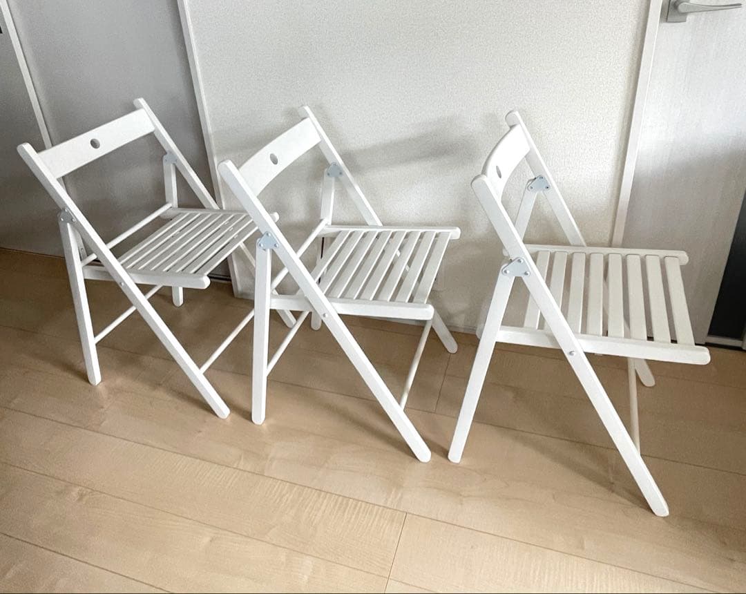 イケア　IKEA 折りたたみチェア　3脚セット　ホワイト　折り畳み椅子