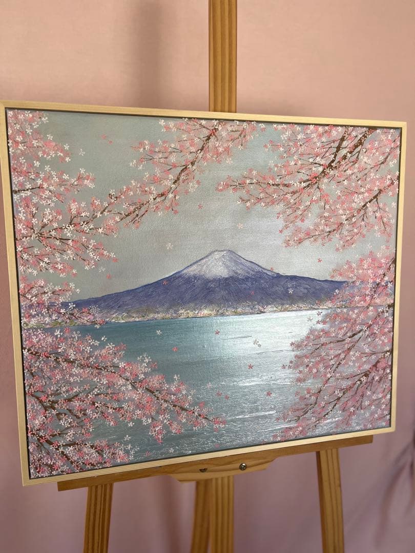 桜と富士山 原画 F10 テクスチャーアート 風景画 インテリアアート 桜 春