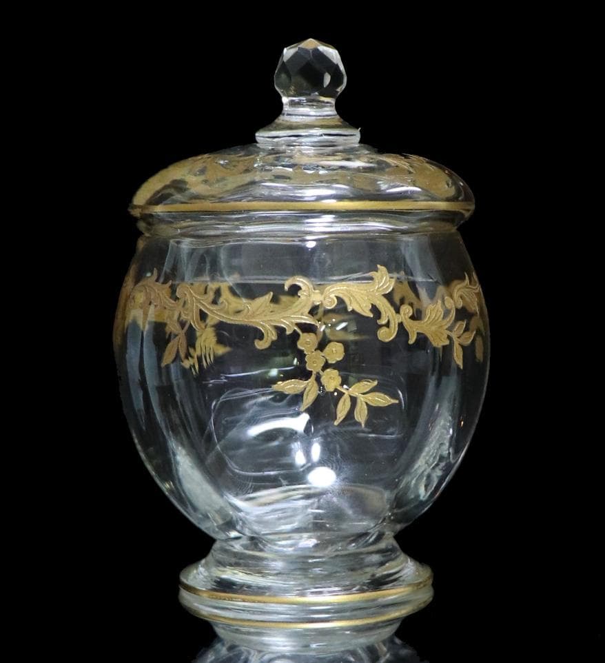 オールド・バカラ 24金彩花つなぎ文蓋物 1900年頃 ゴールド 金縁 小物入れ
