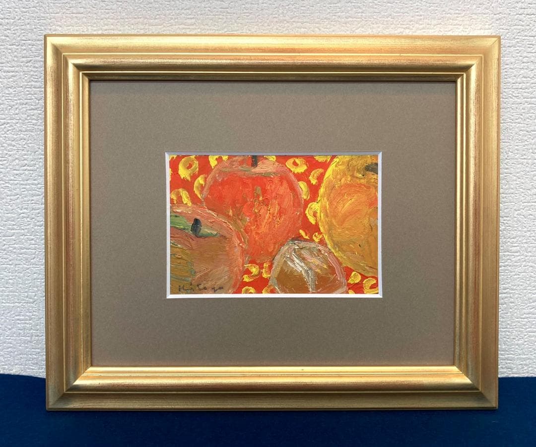 甲斐仁代「静物」ハガキ 油彩画 絵画 共シール 深沢紅子鑑定シール 額装
