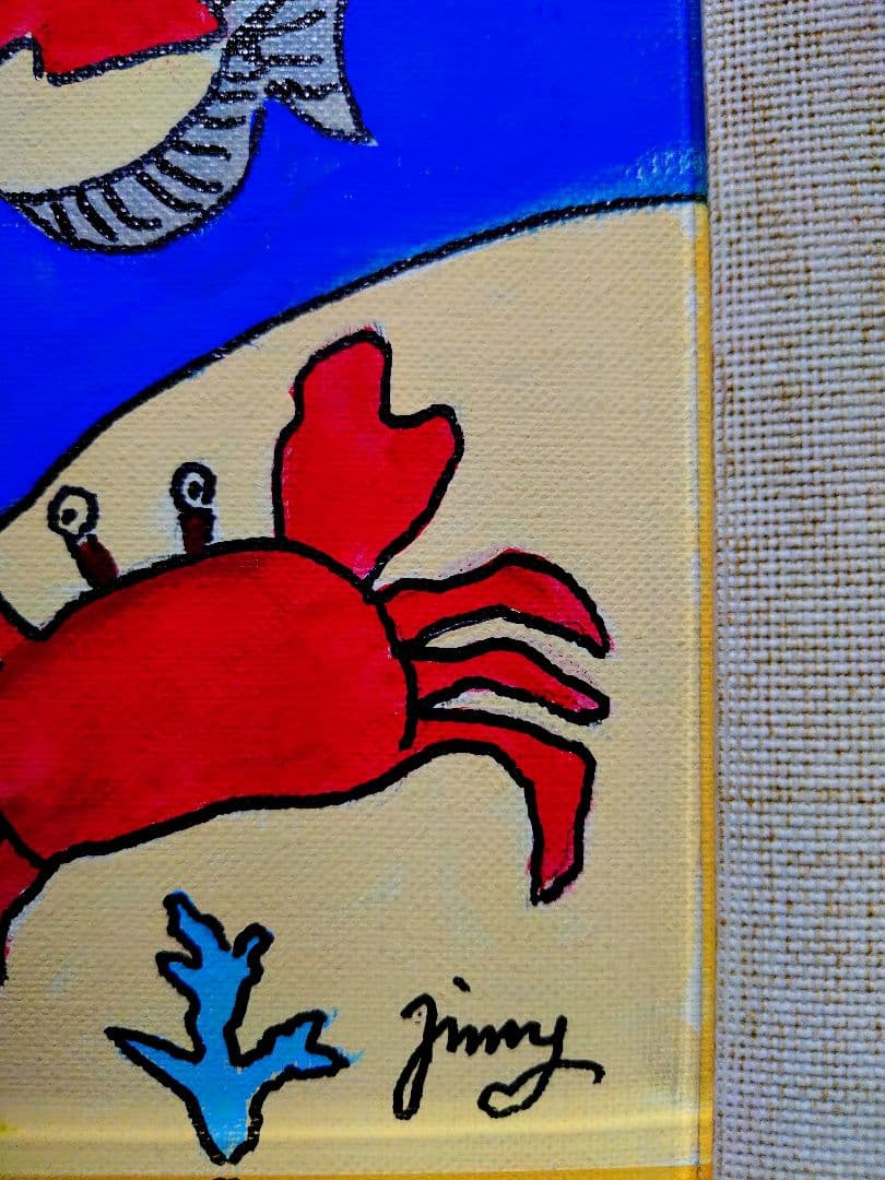 【F6号】ジミー大西【海】手描き/表裏サイン有/油彩/アクリル/絵画/額縁/額装