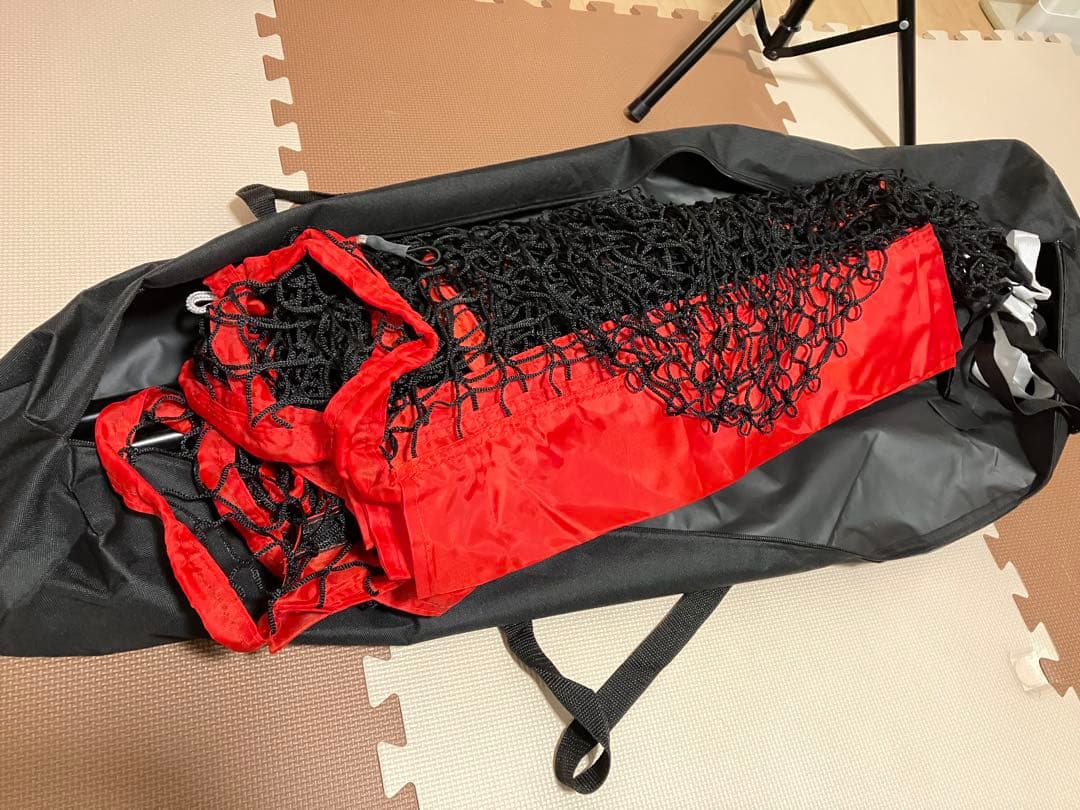 バッティングネット 赤黒 収束式バッティングティー付き 収納バッグ付き
