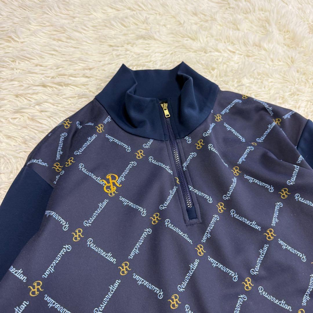 【レザレクション】美品 ハーフパンツ 長袖 総ロゴ ネイビー L メンズ