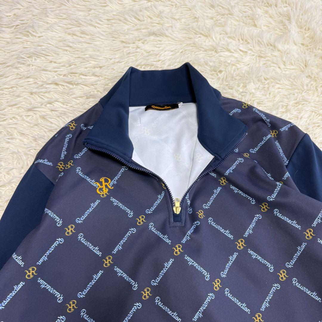【レザレクション】美品 ハーフパンツ 長袖 総ロゴ ネイビー L メンズ
