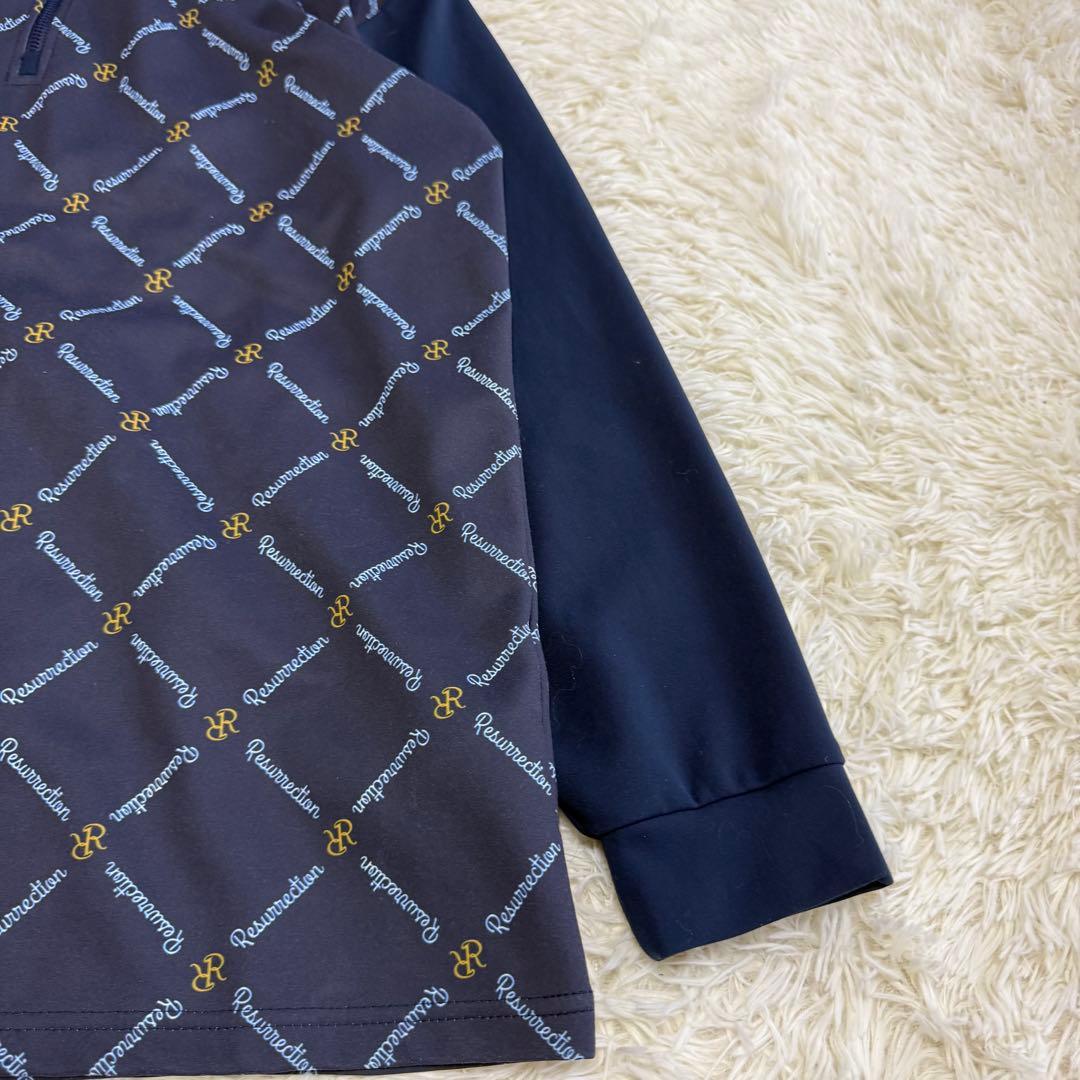 【レザレクション】美品 ハーフパンツ 長袖 総ロゴ ネイビー L メンズ