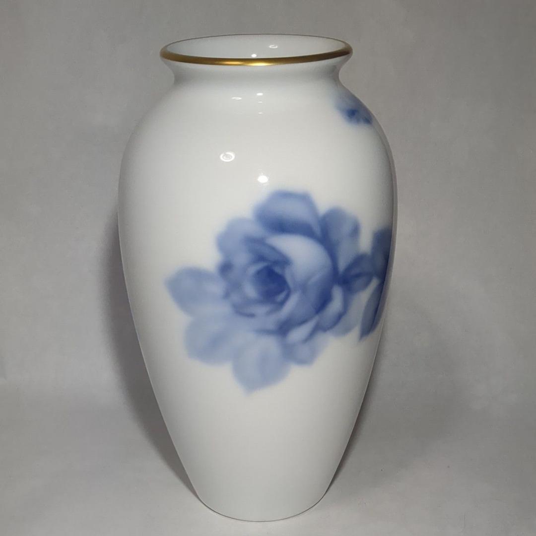 大倉陶園 23cm花瓶 ブルーローズ 陶磁器 花器 花入 青い薔薇 USED美品