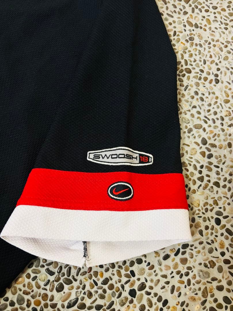 y2k NIKE 90s 銀タグ SWOOSH18 メッシュTシャツ 黒×赤×白