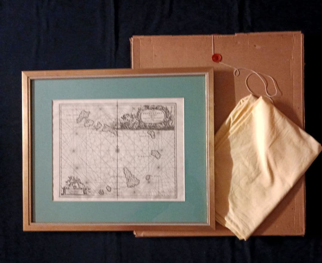 額装品　古地図　1670年頃　J.オーギルビー　「カーボべルデ諸島」海図