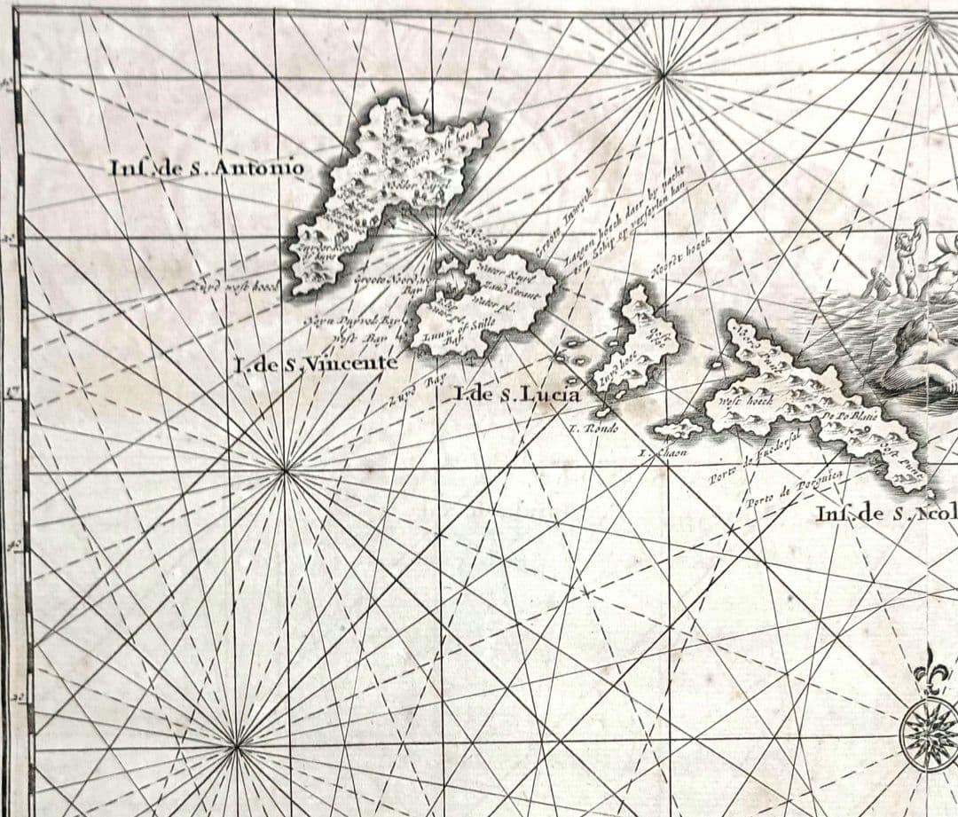 額装品　古地図　1670年頃　J.オーギルビー　「カーボべルデ諸島」海図