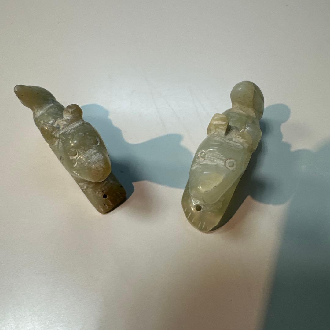中国古玩　古玉石彫刻　神獣　根付け　6個