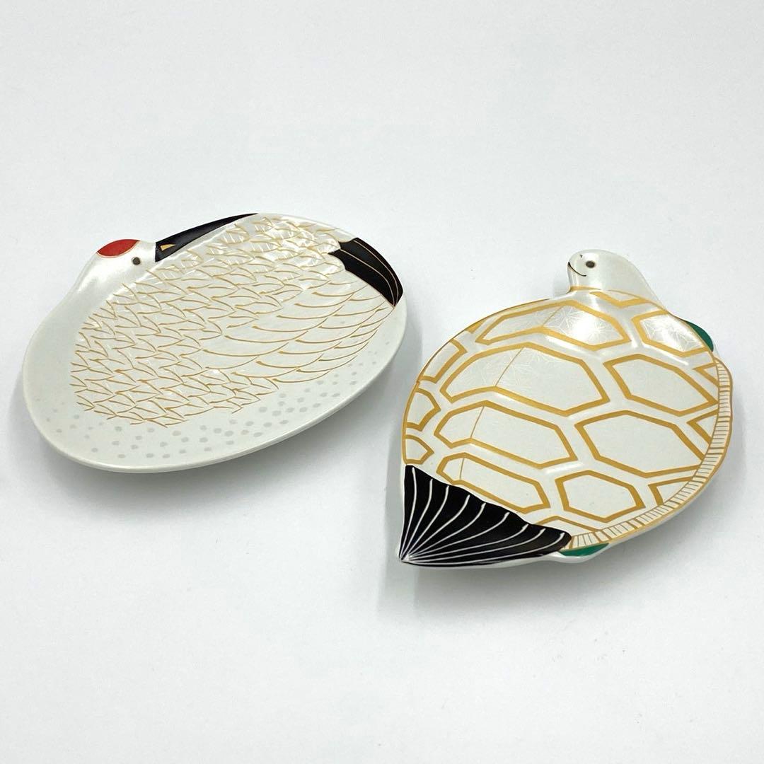 【新品】【大人気】有田焼　幸楽窯　鶴亀銘々皿セット　縁起物