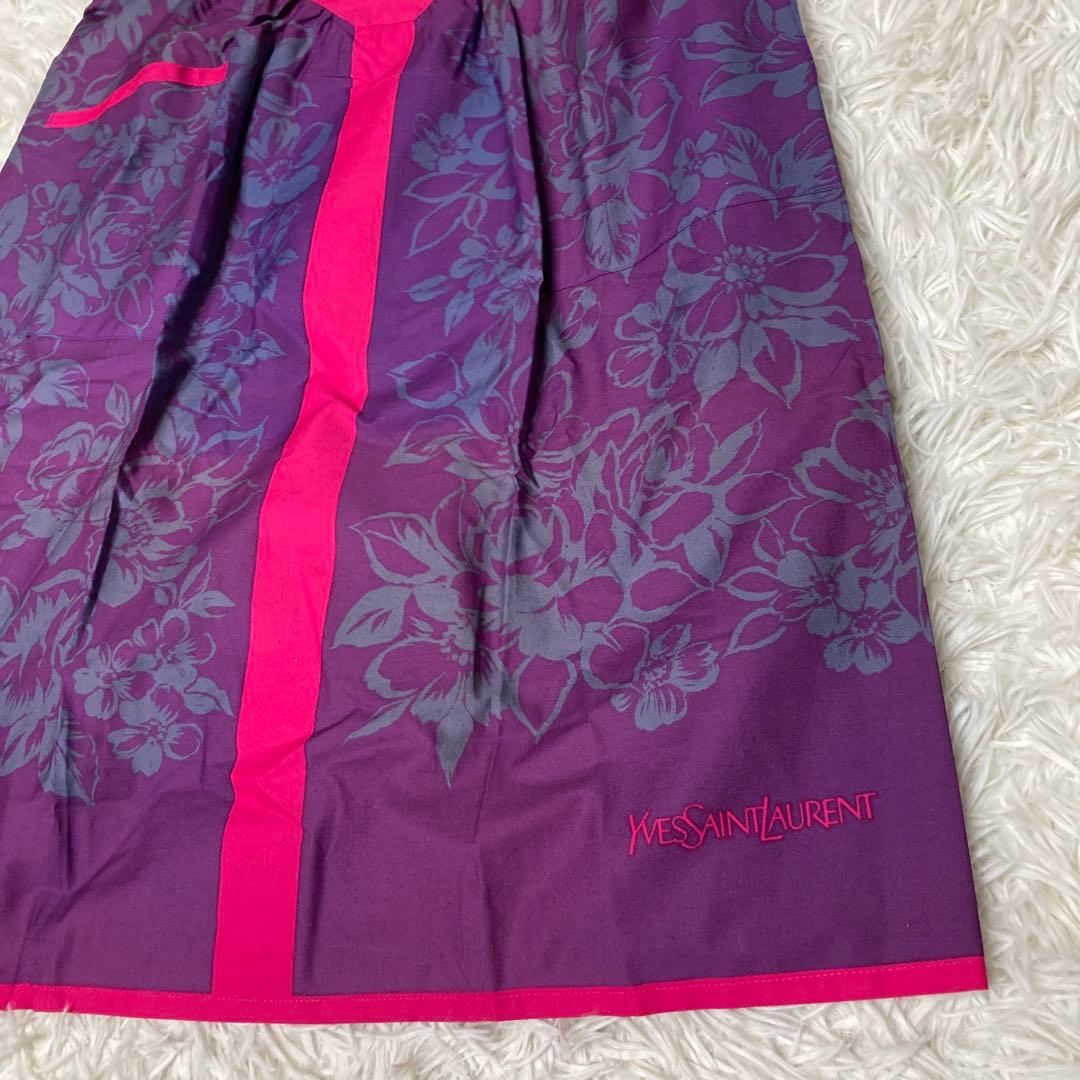 ✨未使用タグ付き品✨ イヴサンローラン エプロン 紫系 花柄 ポケット付き