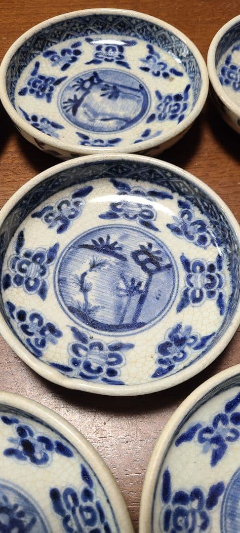 【希少】 古伊万里 藍柿右衛門様式 渦福　 芙蓉手図染付豆皿　8枚セット
