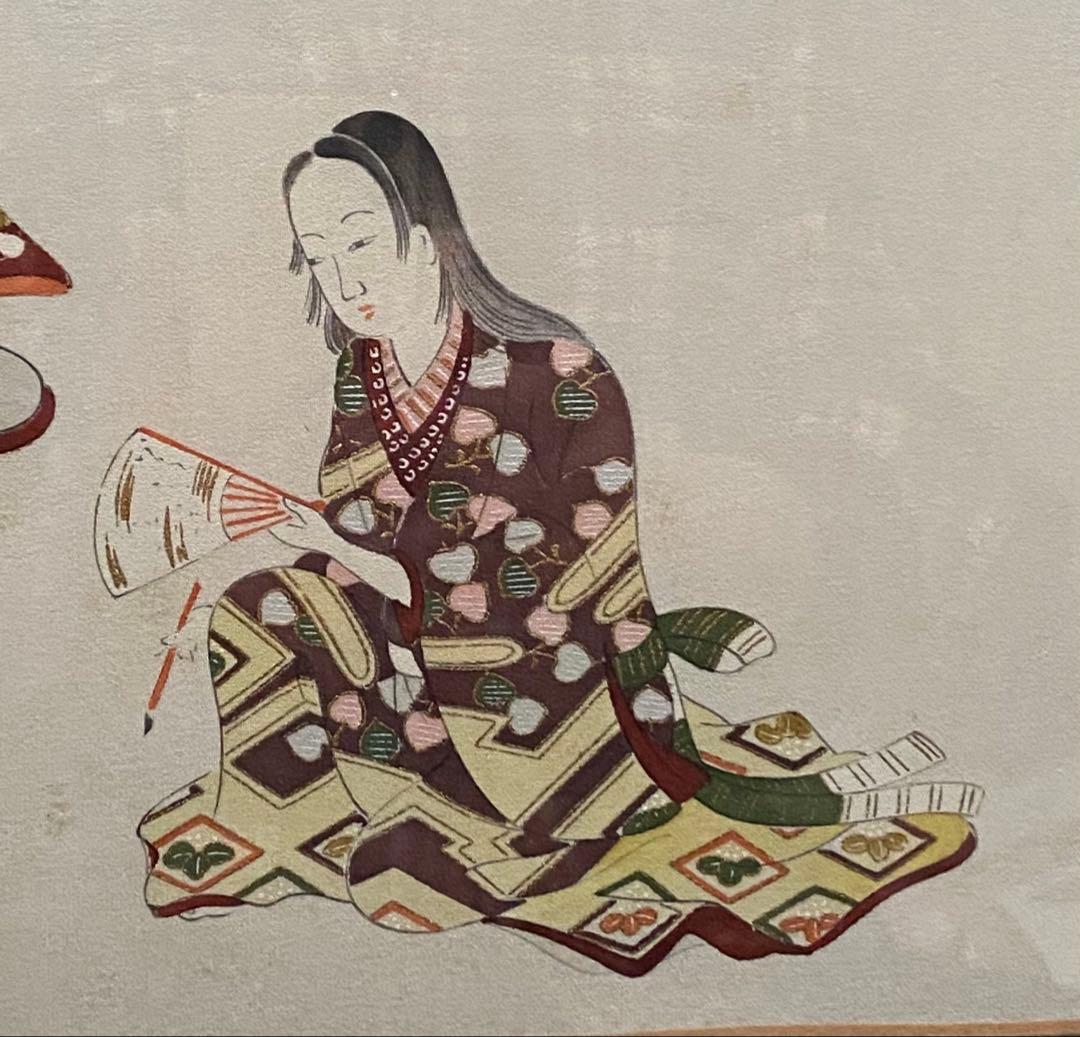 浮世絵 桃山風俗絵図 美人画(美人五人)絹本額入 藤工芸謹製