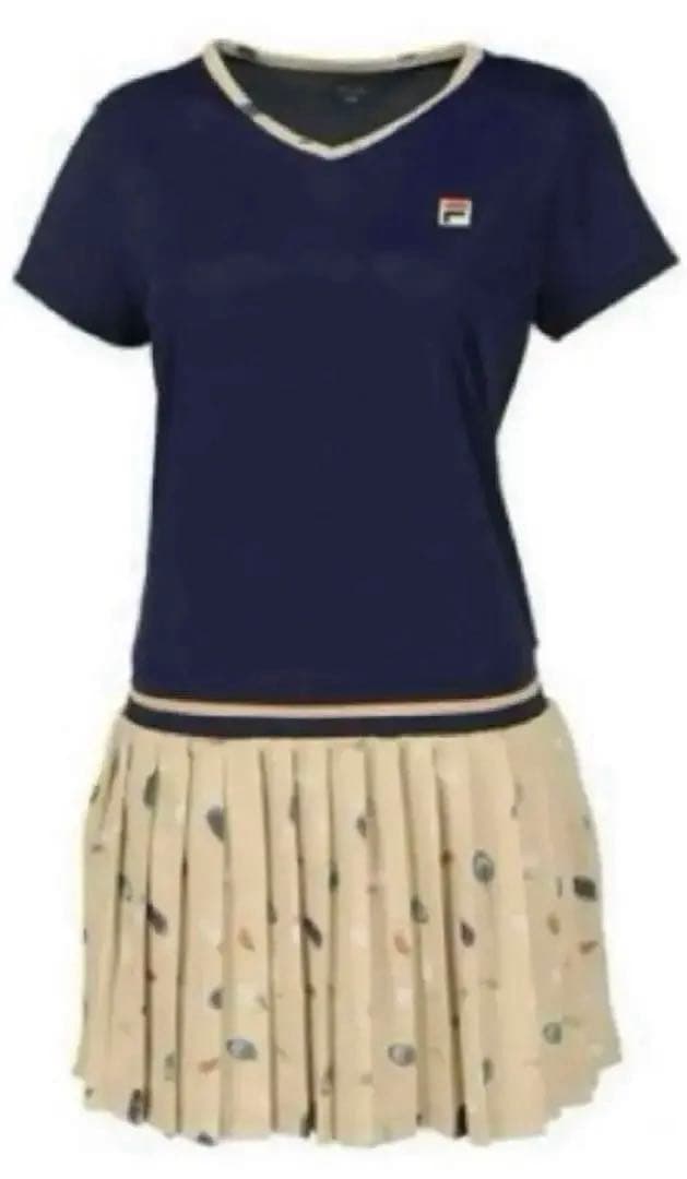 No777 FILA フェザーDesignワンピ NAVY×beige