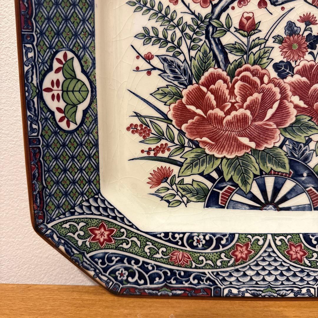 有田焼 伊万里焼 色絵 牡丹御所車文 角皿 飾り皿 有田焼 伊万里焼 染錦 色絵