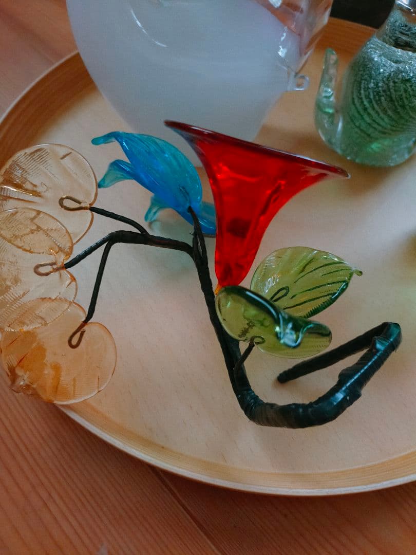 IDEE 秋山花 アート 琉球ガラス 白鳥 猫 フラワーベース