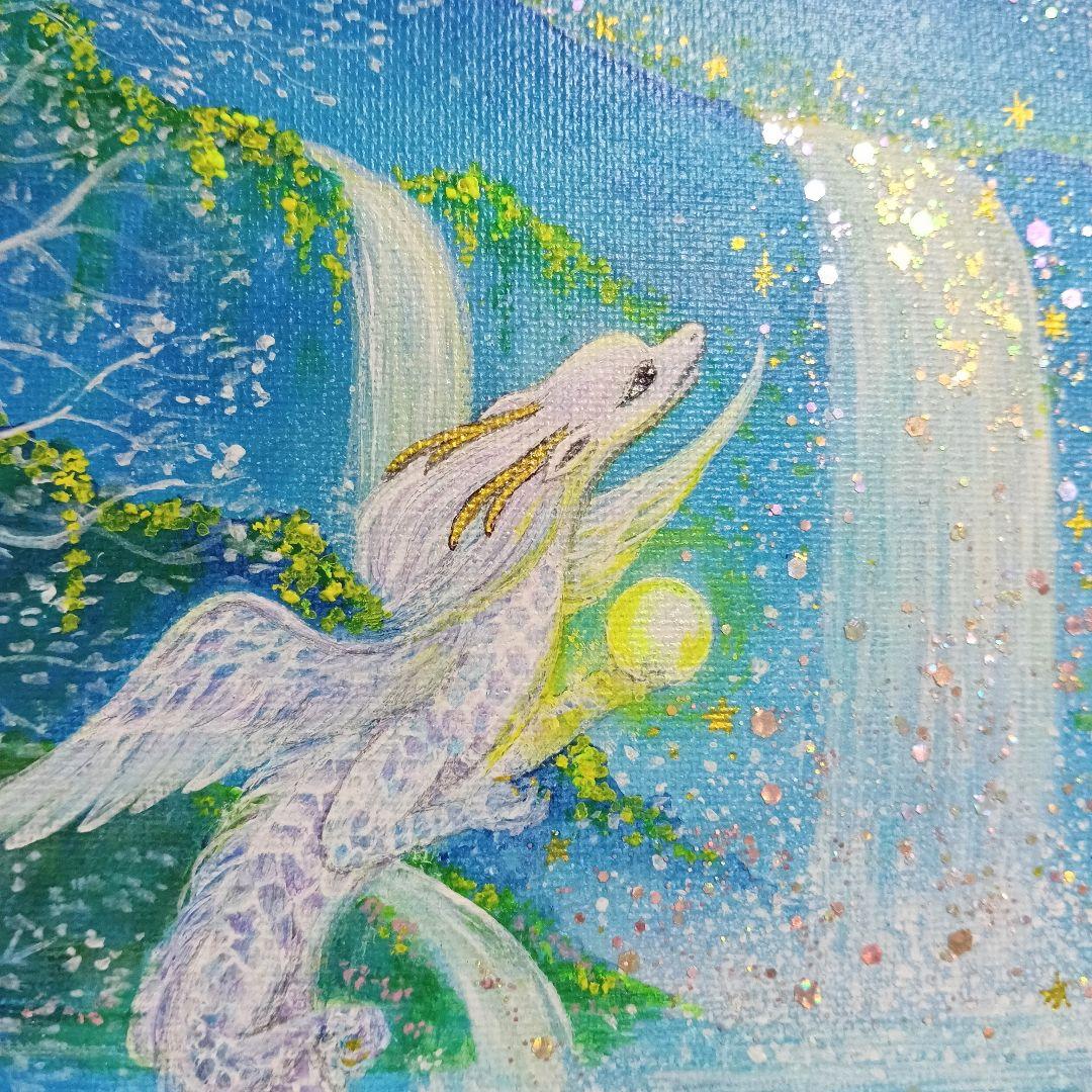 No.511 F3キャンバスアクリル画 ドラゴン　龍 開運絵画　龍の絵 星空　滝