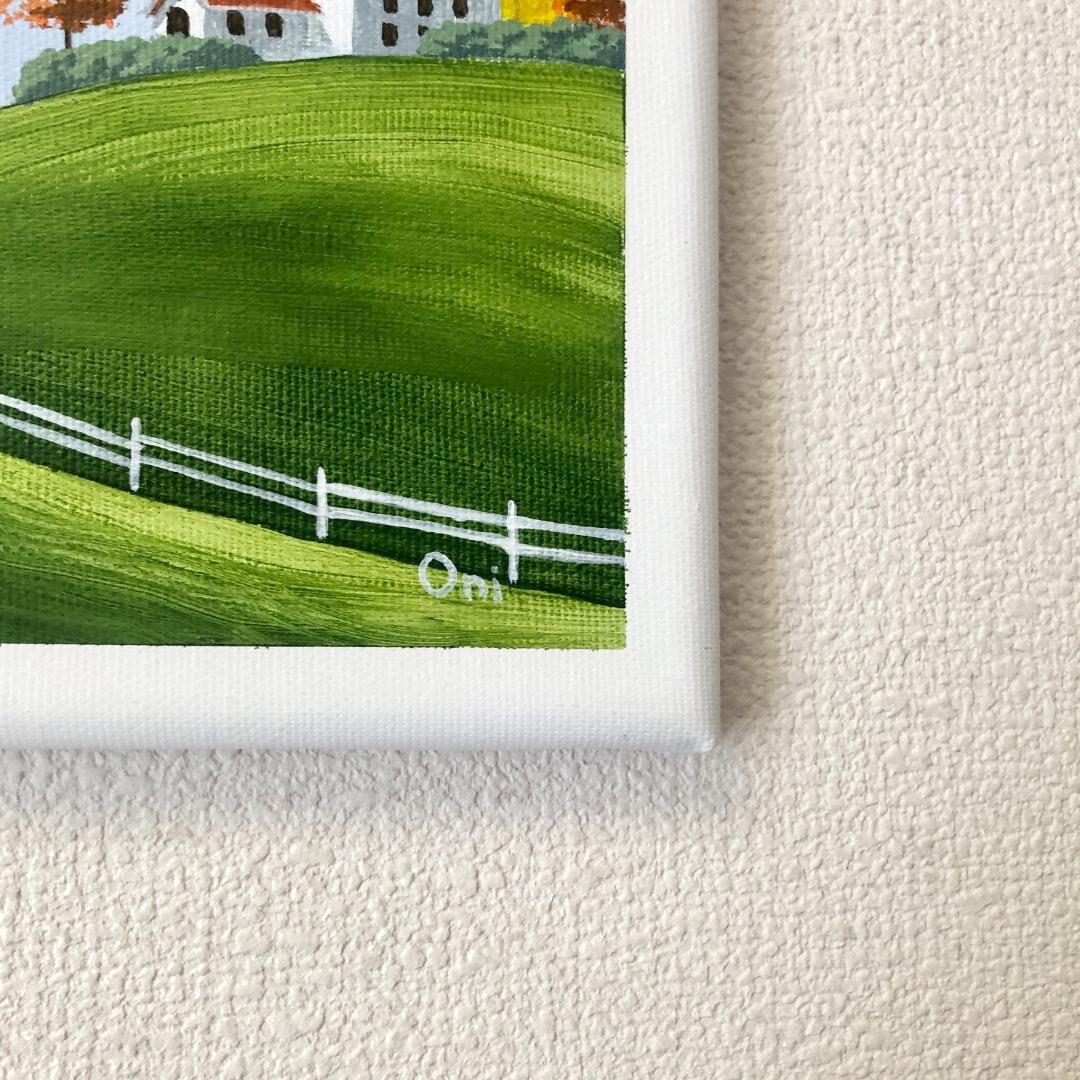 アクリル画　原画　「丘の上の一軒家02」　SSMサイズ　キャンバス