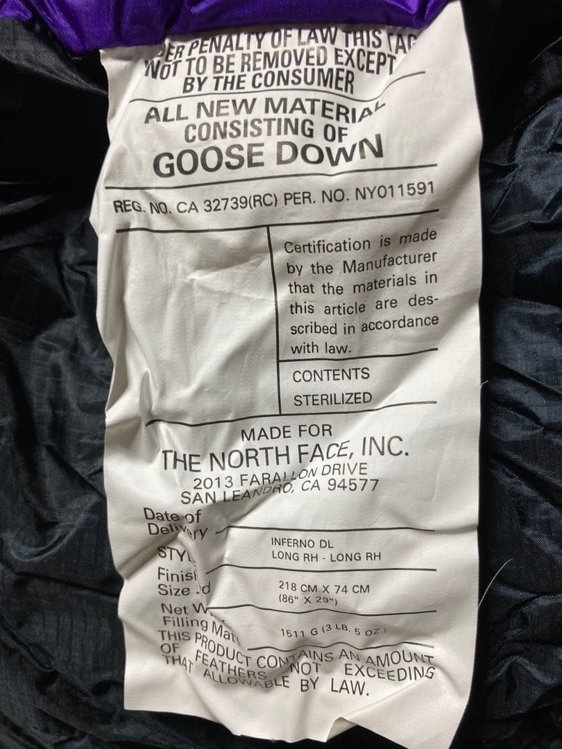 THE NORTH FACE 寝袋 黒/紫　極寒地可能　スリーピングバッグ