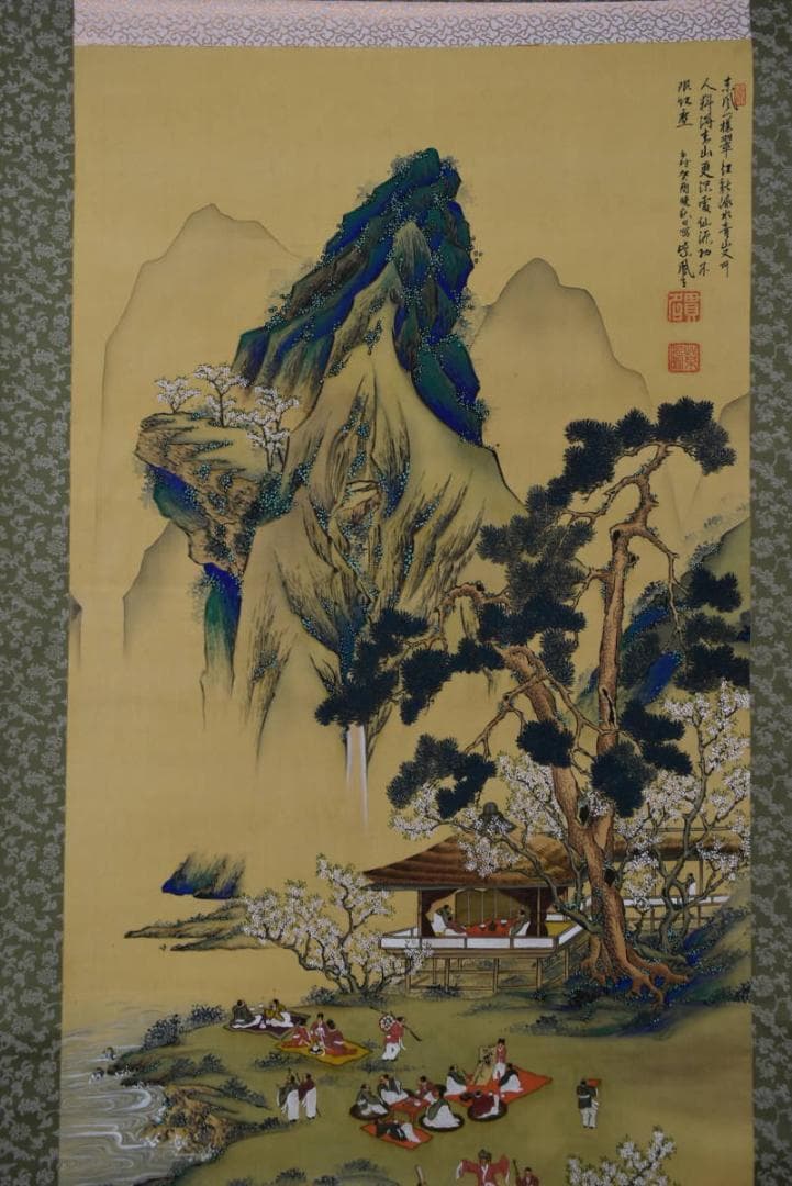 紫鳳/西園雅集図/山水人物図/掛軸/名家伝来/AA-106