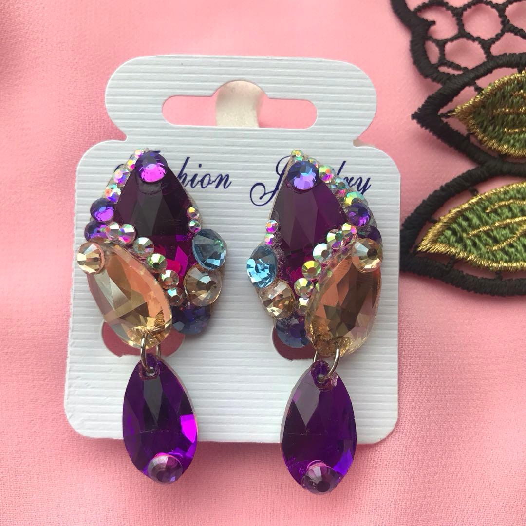 紫✖️シャンパンのピアス　ミントのピアス＆ネックレス　社交ダンス☆ベリーダンス