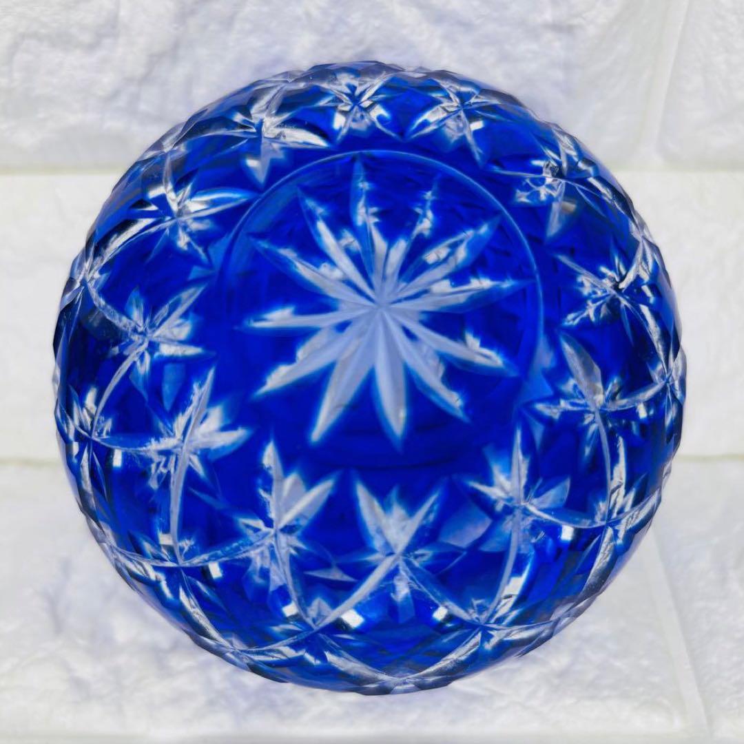 切子 花生 藍彩華 ペア 2個セット 木箱付き ほぼ未使用 切子ガラス 花瓶