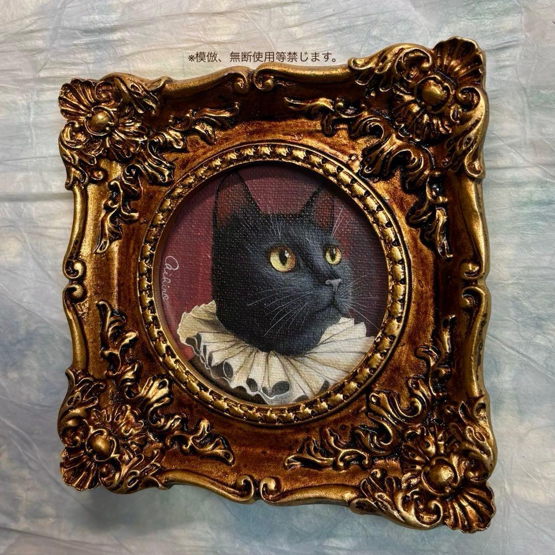 絵画 黒猫 猫の絵 猫雑貨 美術品 英国 シャビー フランス アンティーク 原画