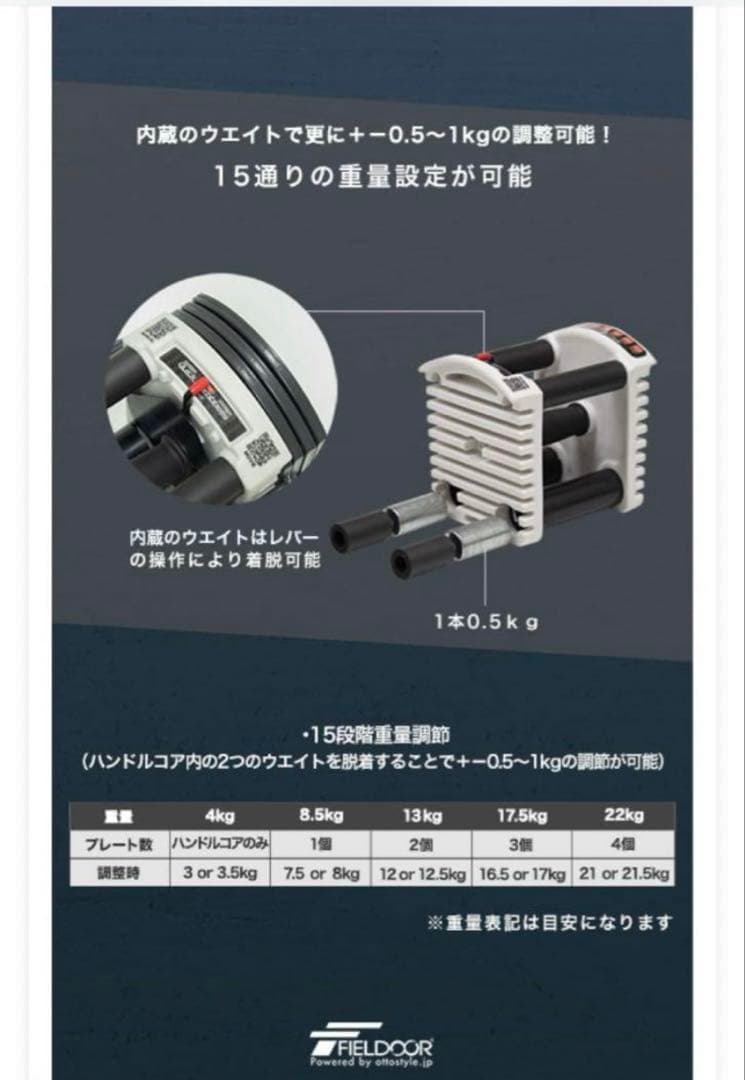 FIELDOOR可変式クイックダンベル 22kg②