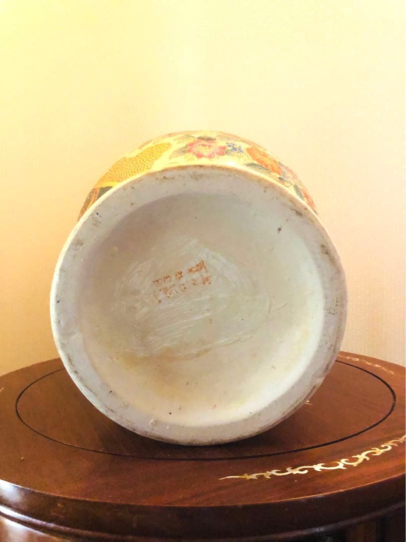 豪華　薩摩焼骨董　双耳　金襴手　青粒　壺