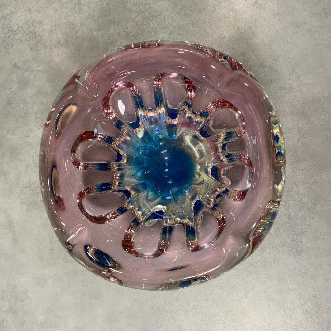 ヴィンテージ ガラス アクセサリートレイ グラデーション ピンク×青 花器 花瓶