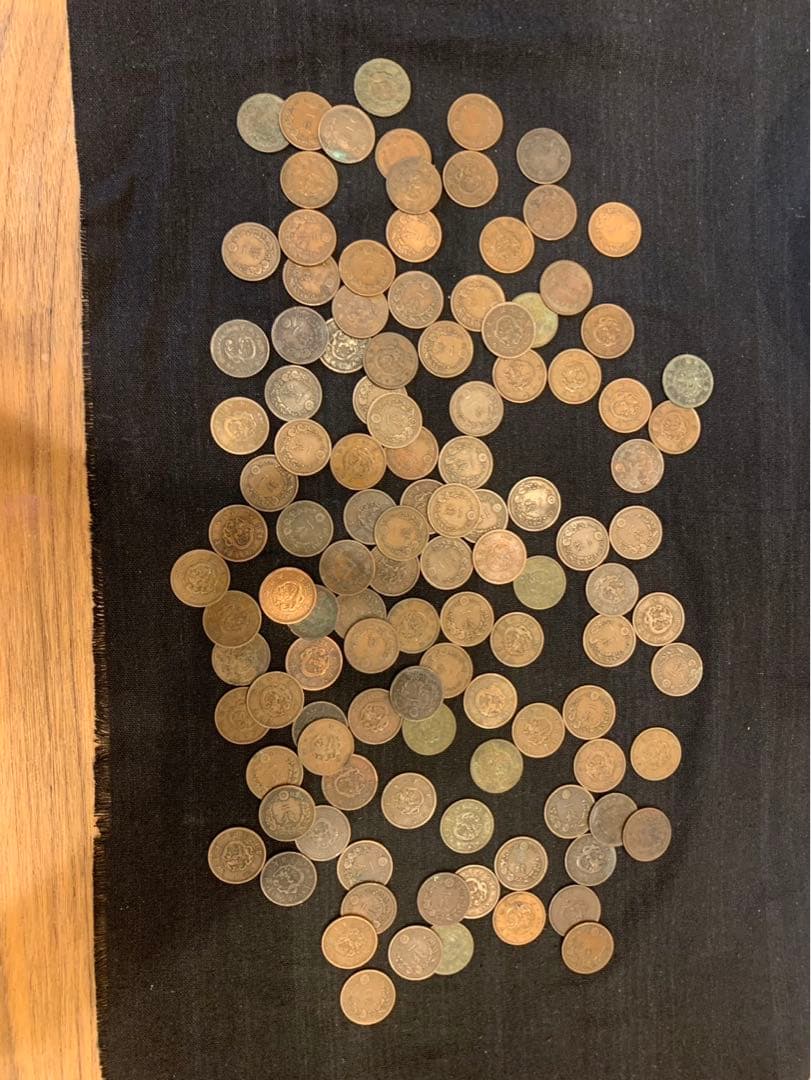 近代貨幣　2銭銅貨　竜1銭銅貨　稲1銭青銅貨　桐1銭青銅貨　カラス1銭青銅貨